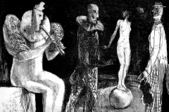 1. Die Clowns und das Mädchen, Lithografie, 2005, 23 x 30 cm