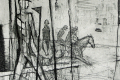 9. Reitturnier in Zachow, Radierung/Aquatinta, 1989, 21 x 30 cm