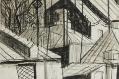 7. Häuser auf Walaam, Karelien, Kohle, Kreide, 1987, 23 x 34 cm