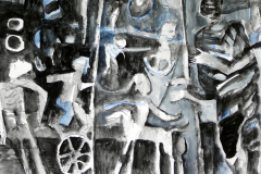 8. Im Raster, Tusche, Pinsel, Feder, 2019, 23 x 34 cm